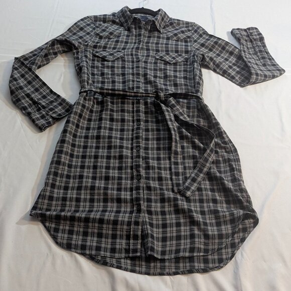 Gap Size *Medium (XS/S) Western Shirt Dress Grey Plaid Flannel - Picture 1 of 12